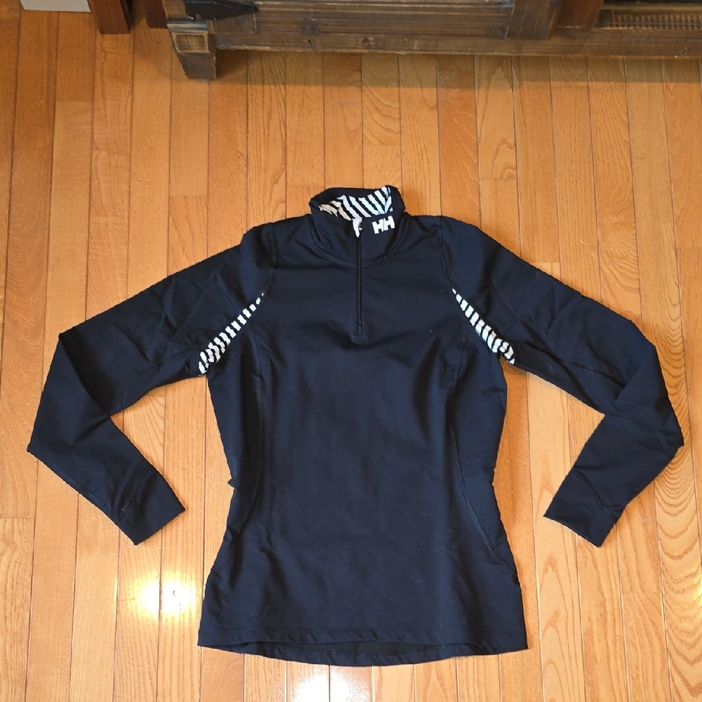 Helly Hansen Black Long Sleeve Half-Zip Top with White Accent Medium